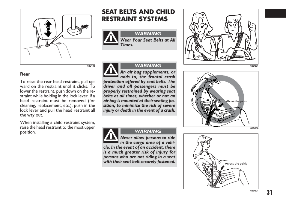 31 seat belts and child restraint systems | FIAT Sedici User Manual | Page 32 / 270