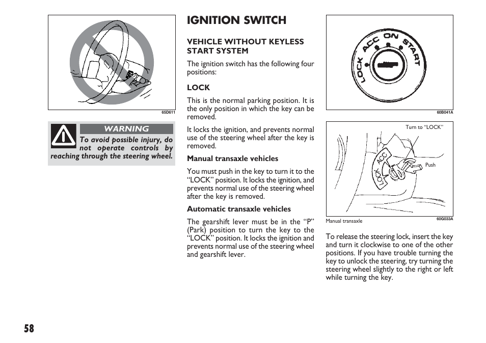 58 ignition switch | FIAT Sedici User Manual | Page 59 / 270