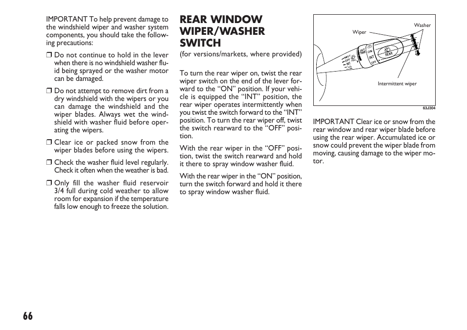 66 rear window wiper/washer switch | FIAT Sedici User Manual | Page 67 / 270