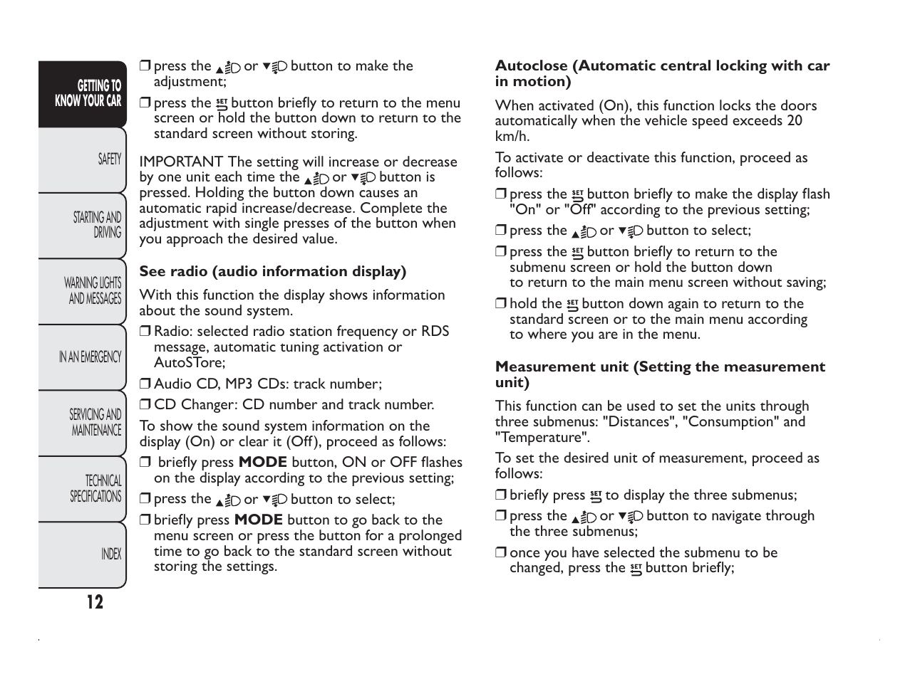 FIAT Panda User Manual | Page 16 / 260