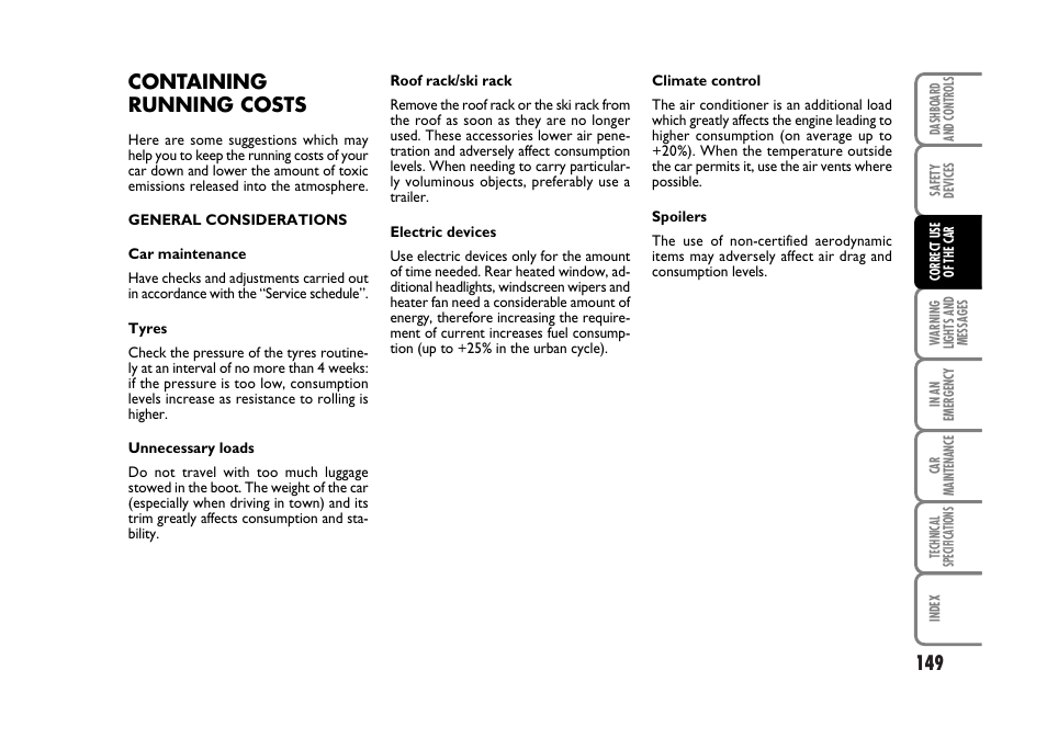 Containing running costs | FIAT Stilo User Manual | Page 150 / 274