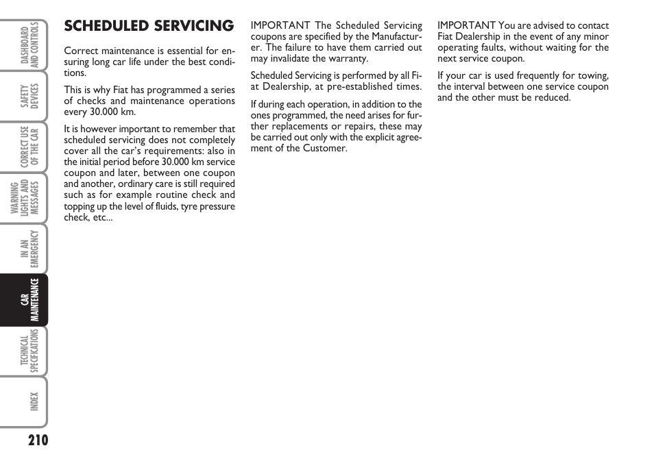 Scheduled servicing | FIAT Stilo User Manual | Page 211 / 274