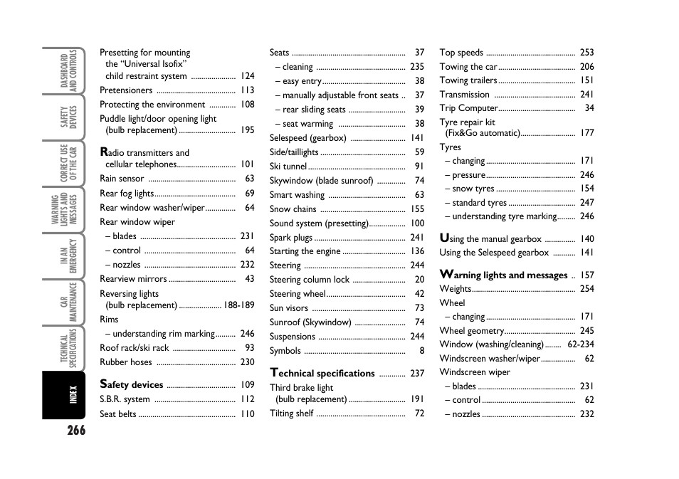 FIAT Stilo User Manual | Page 267 / 274