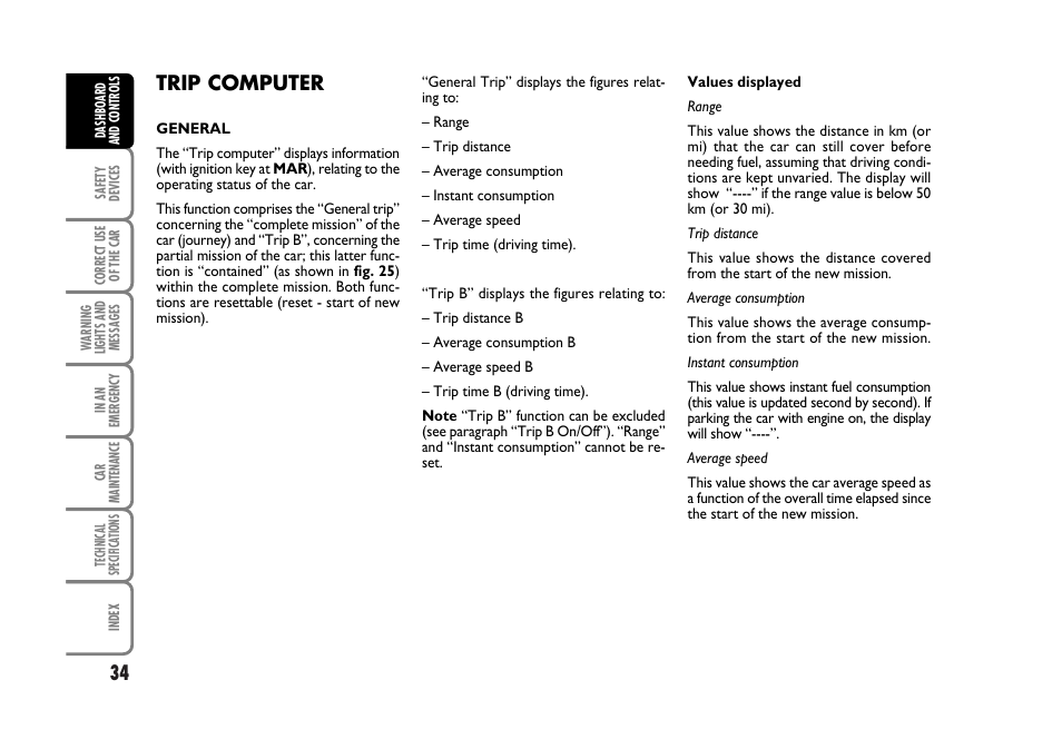 Trip computer | FIAT Stilo User Manual | Page 35 / 274