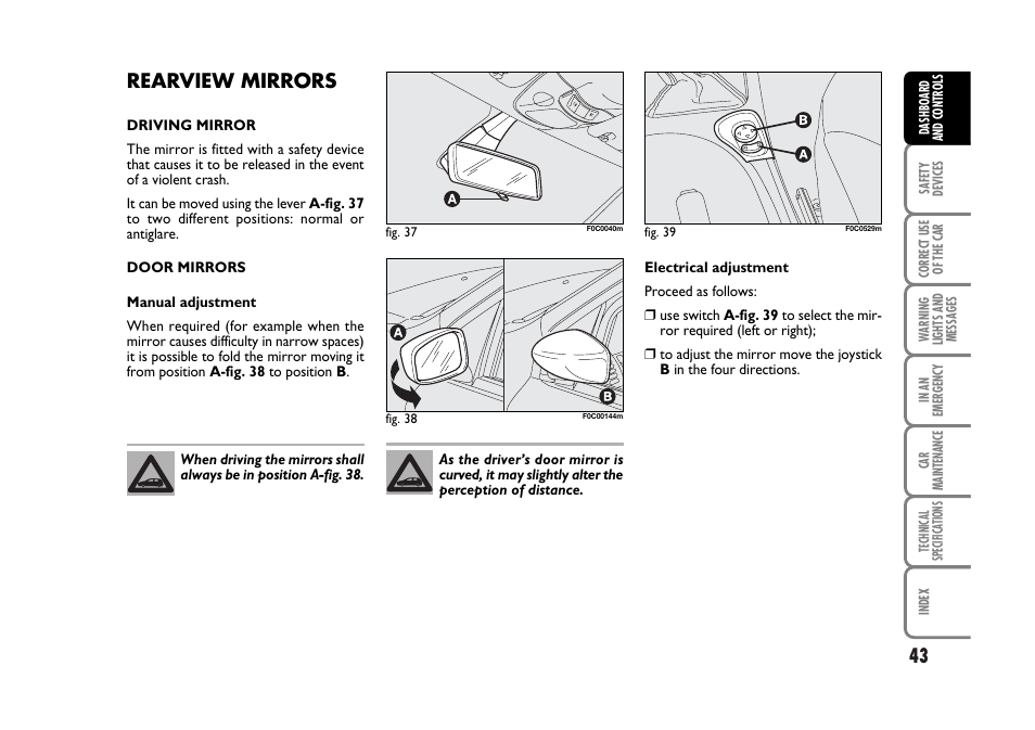 Rearview mirrors | FIAT Stilo User Manual | Page 44 / 274