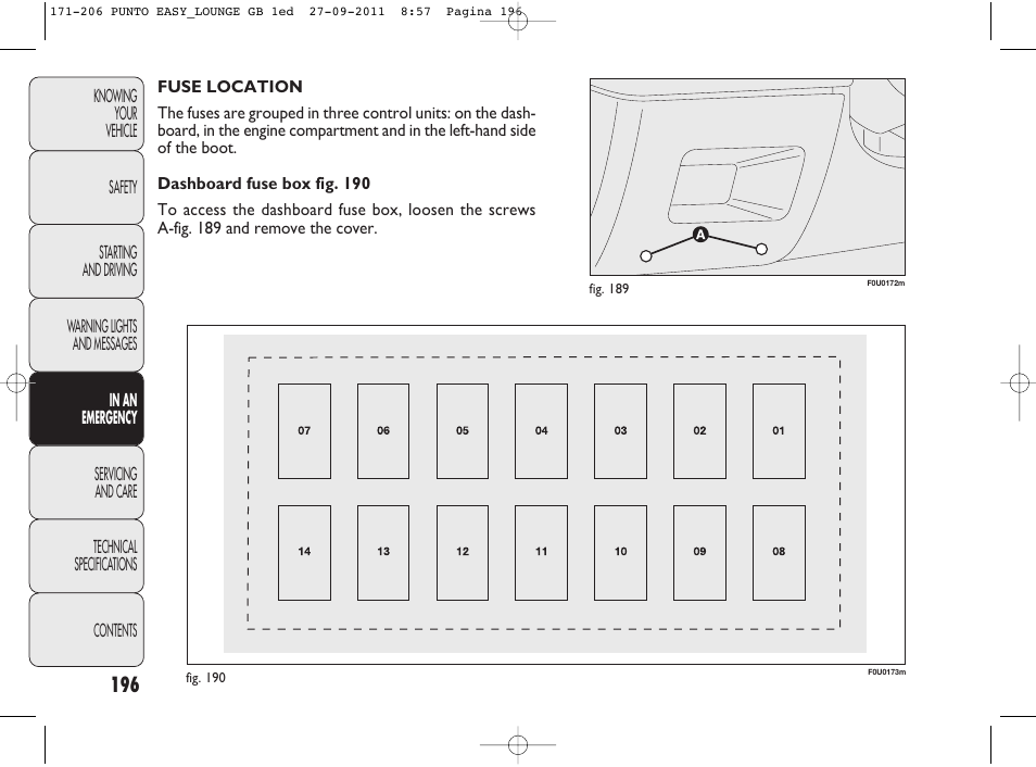 FIAT Punto 2012 User Manual | Page 198 / 267