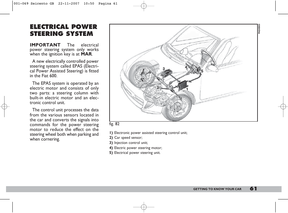 Electrical power steering system | FIAT 600 User Manual | Page 62 / 146