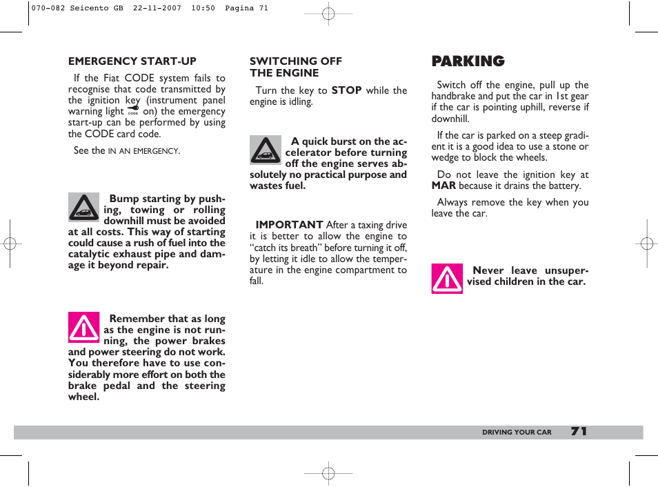 Parking | FIAT 600 User Manual | Page 72 / 146