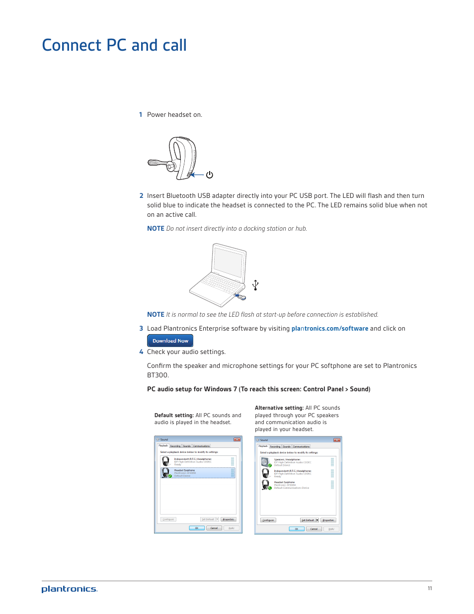 Connect pc and call | Plantronics Voyager PRO UC User Manual | Page 11 / 23
