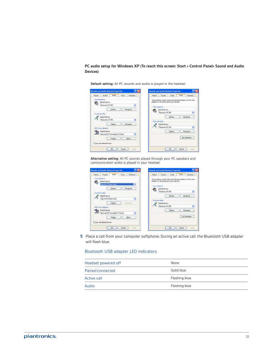 Bluetooth usb adapter led indicators | Plantronics Voyager PRO UC User Manual | Page 12 / 23