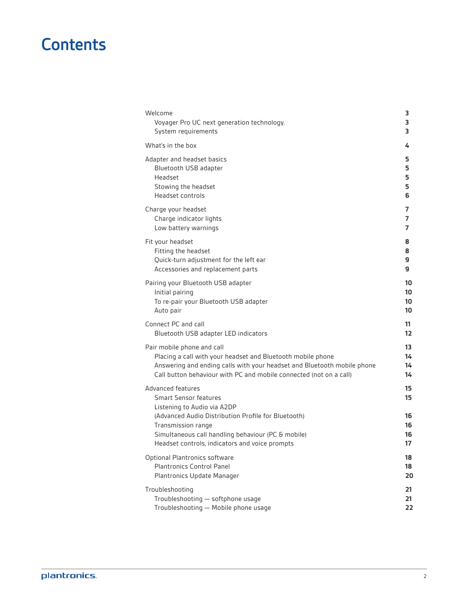 Plantronics Voyager PRO UC User Manual | Page 2 / 23