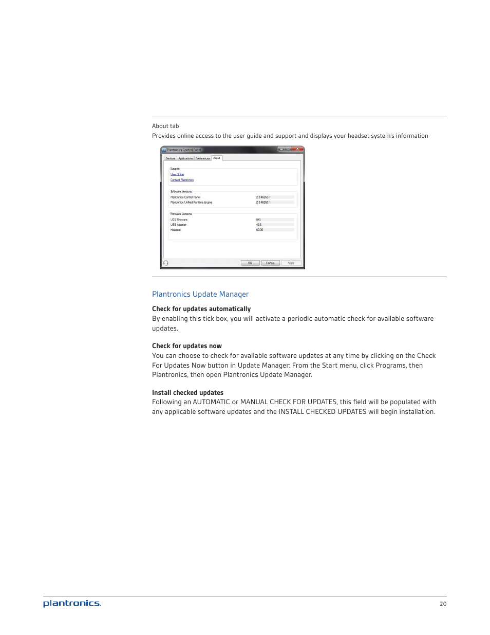 Plantronics update manager | Plantronics Voyager PRO UC User Manual | Page 20 / 23