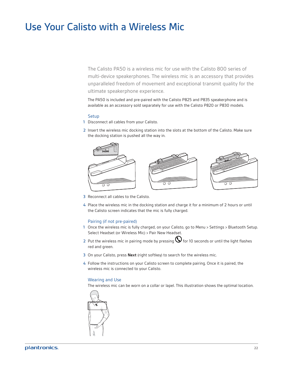 Use your calisto with a wireless mic | Plantronics Calisto 835m User Manual | Page 22 / 34