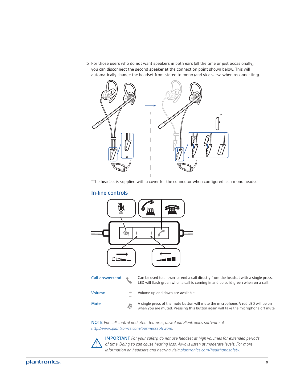 In-line controls | Plantronics Blackwire 435 User Manual | Page 9 / 13