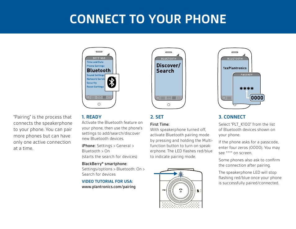 Connect to your phone | Plantronics K100 User Manual | Page 3 / 8