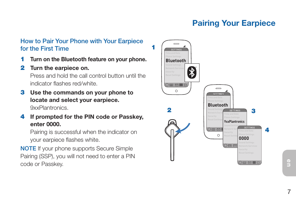 Pairing your earpiece, Turn on the bluetooth feature on your phone | Plantronics Discovery 975 User Manual | Page 11 / 21