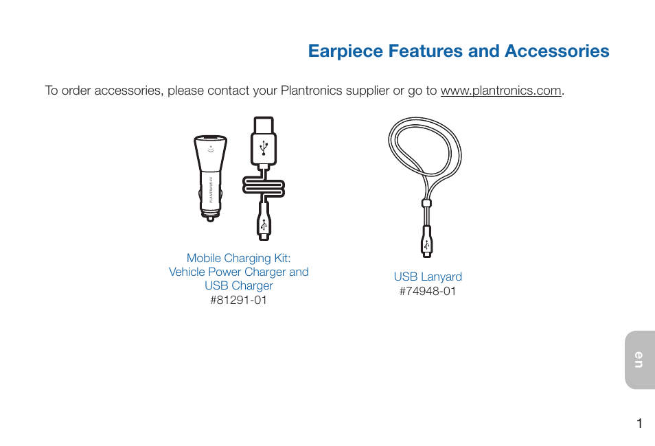 Earpiece features and accessories | Plantronics Discovery 975 User Manual | Page 5 / 21