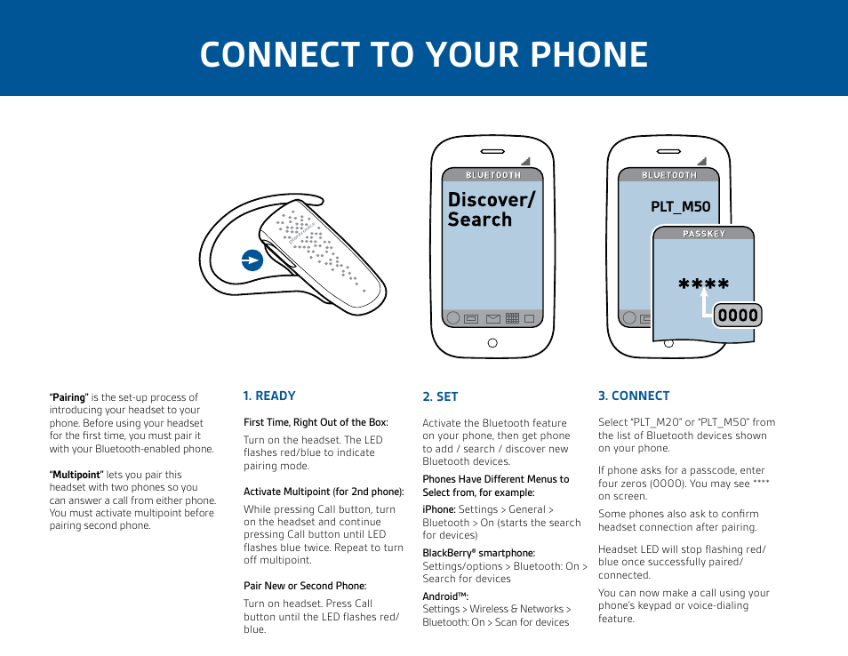 Connect to your phone | Plantronics M20 User Manual | Page 3 / 7