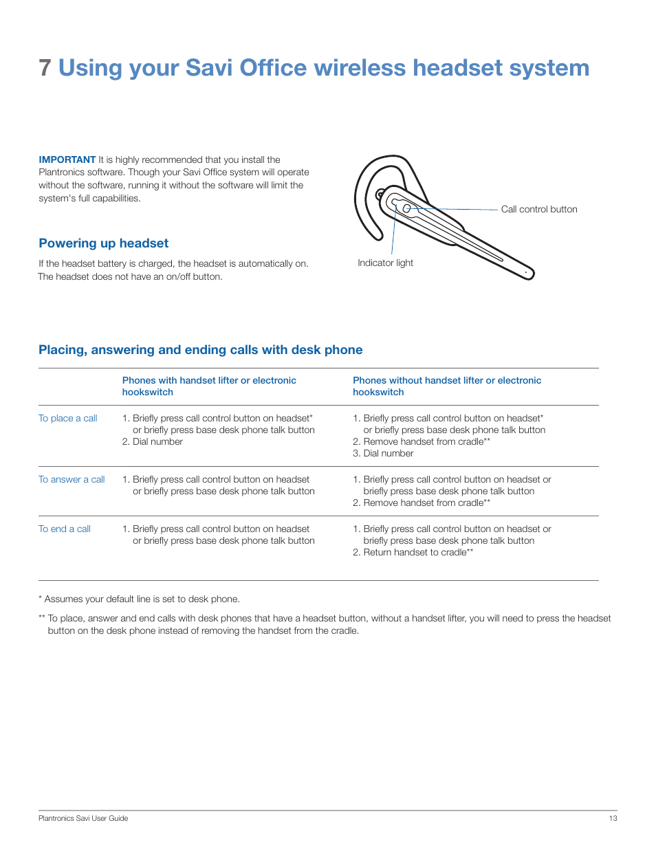 7using your savi office wireless headset system | Plantronics Savi Office WO100 User Manual | Page 13 / 25