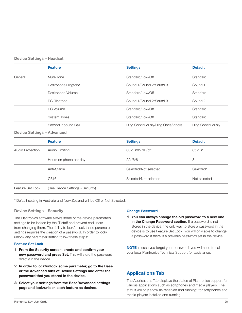 Applications tab | Plantronics Savi Office WO100 User Manual | Page 20 / 25