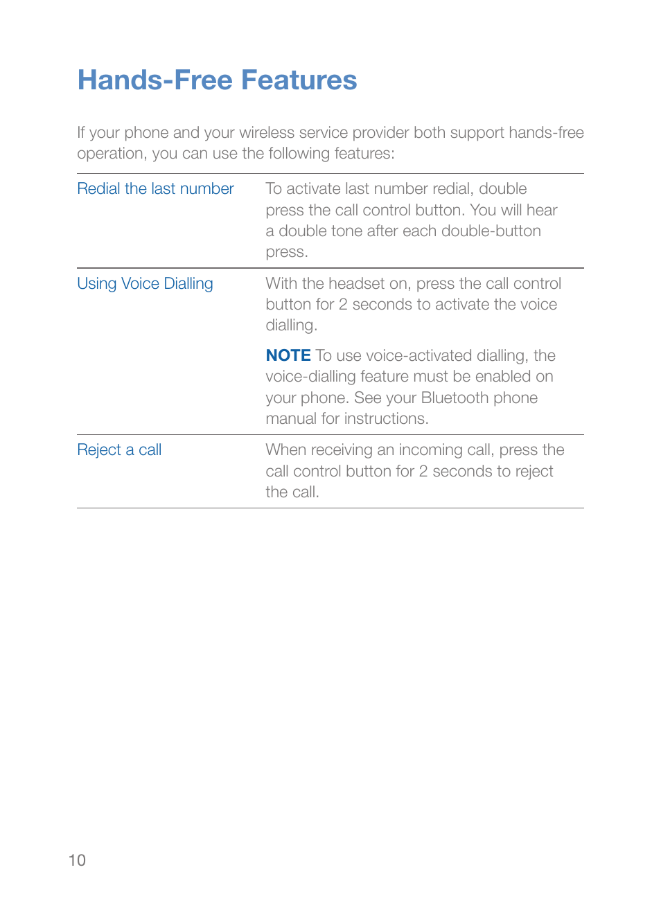 Hands-free features | Plantronics Explorer 260 User Manual | Page 14 / 18