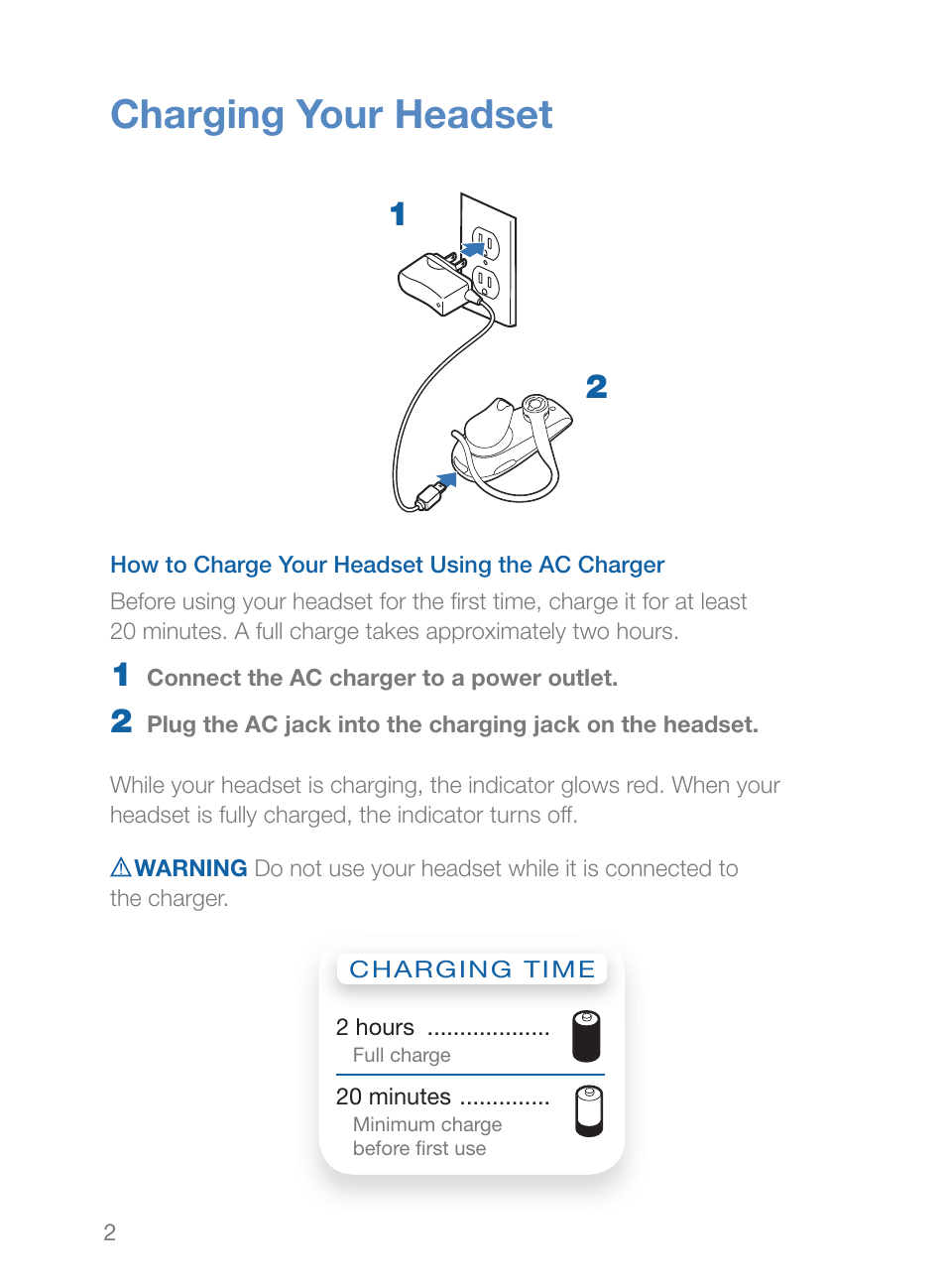 Charging your headset | Plantronics Explorer 260 User Manual | Page 6 / 18