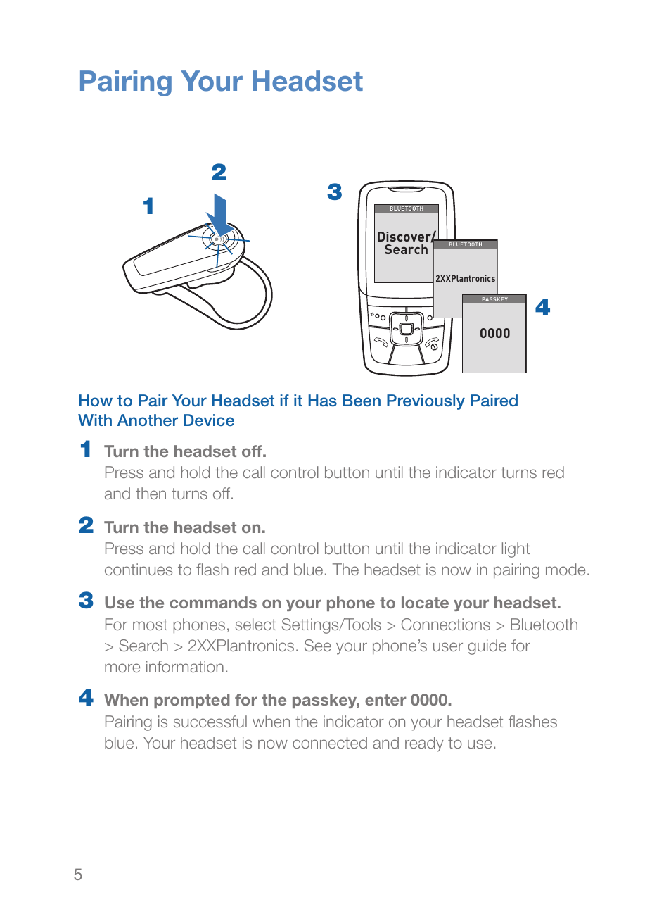Pairing your headset | Plantronics Explorer 260 User Manual | Page 9 / 18