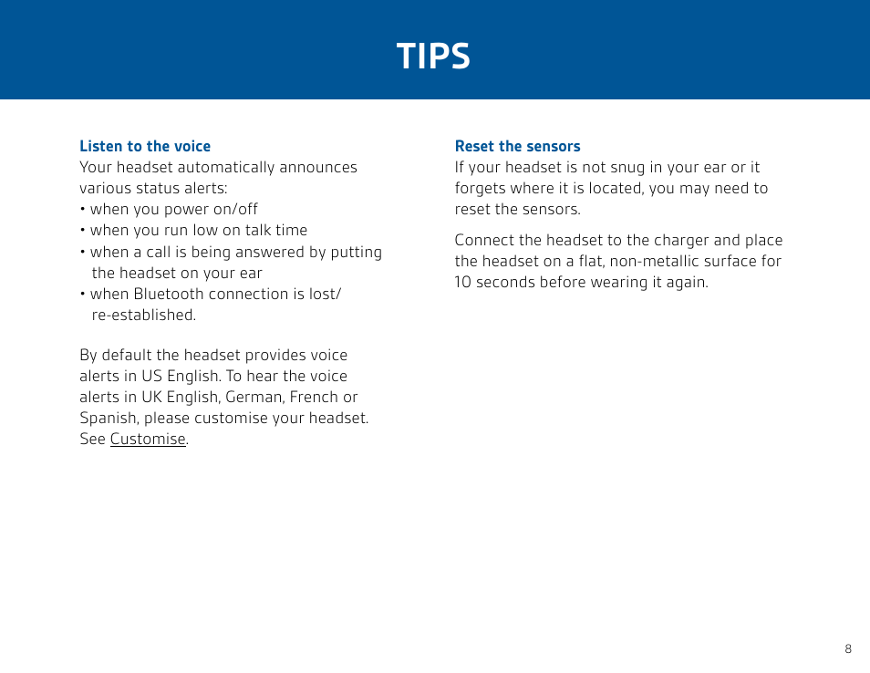 Tips | Plantronics Voyager PRO HD User Manual | Page 8 / 11