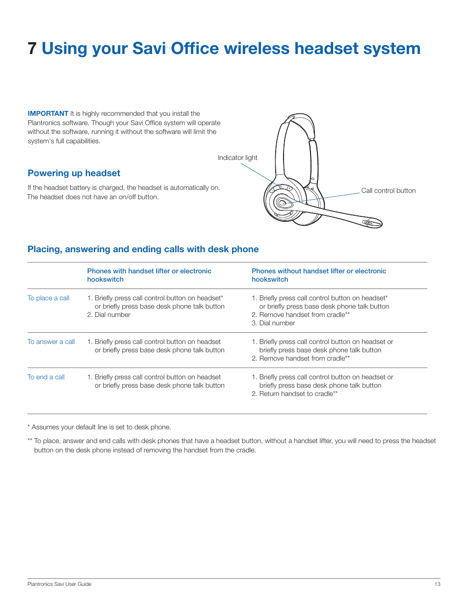 7using your savi office wireless headset system | Plantronics Savi Office WO350 User Manual | Page 13 / 25