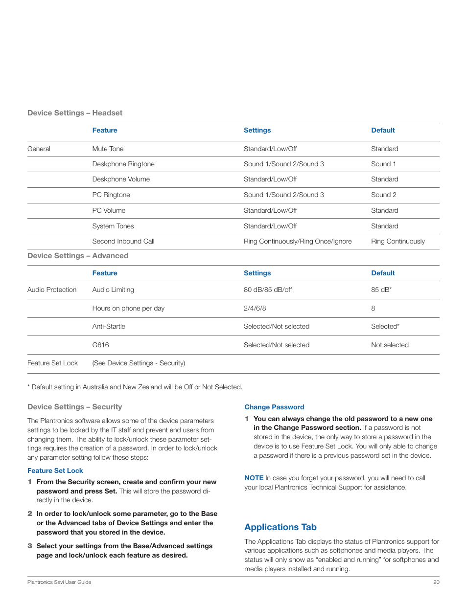 Applications tab | Plantronics Savi Office WO350 User Manual | Page 20 / 25