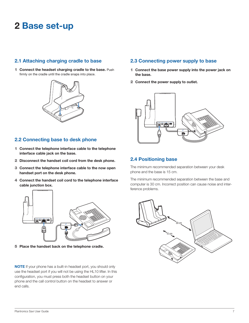 2base set-up | Plantronics Savi Office WO350 User Manual | Page 7 / 25