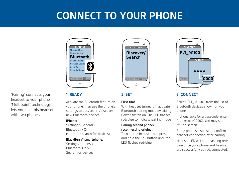Connect to your phone | Plantronics Savor M1100 User Manual | Page 3 / 12