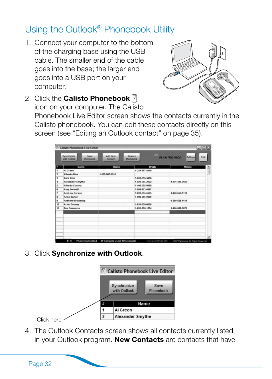 Using the outlook, Phonebook utility | Plantronics Calisto Pro Series User Manual | Page 38 / 60