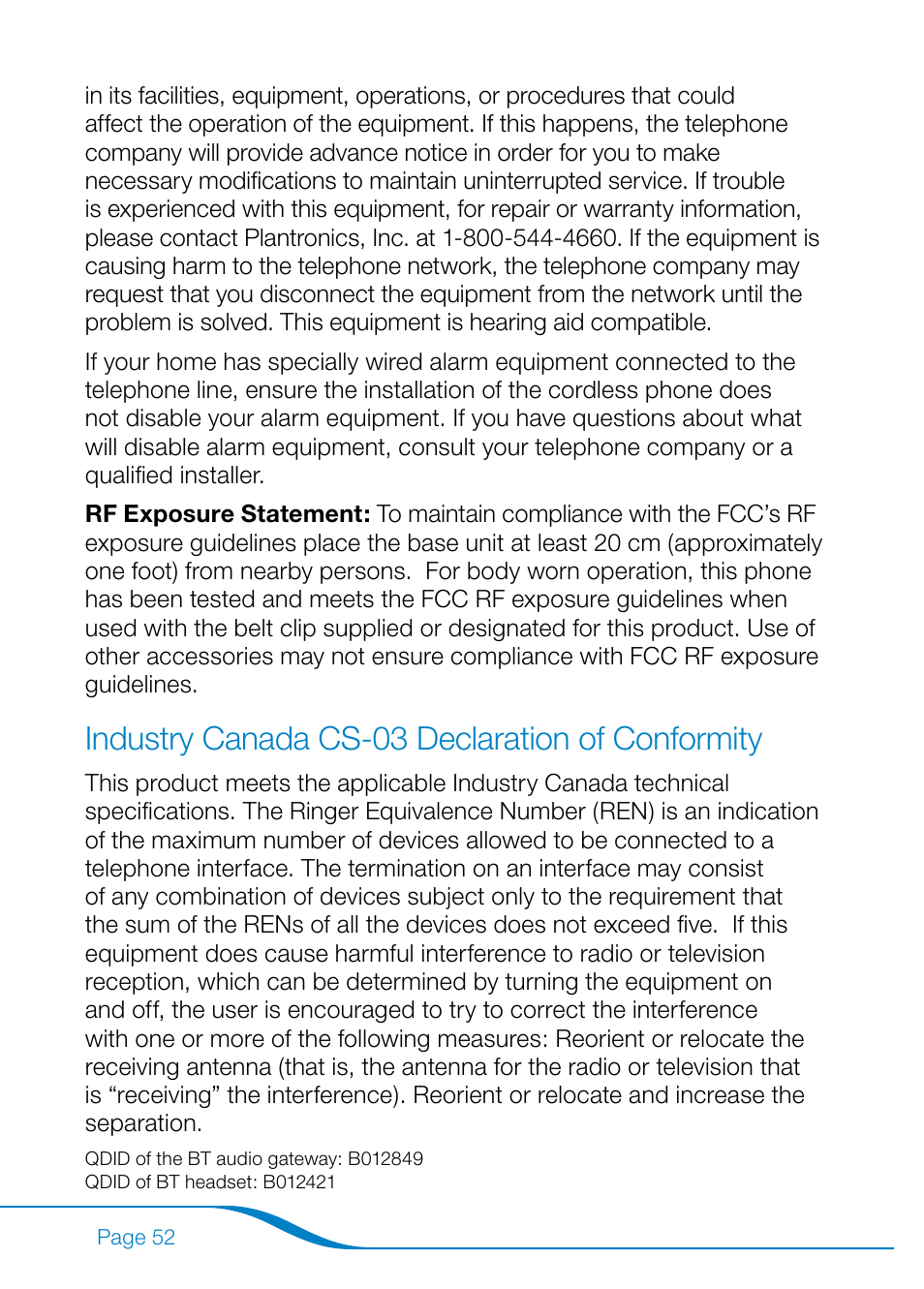 Industry canada cs-03 declaration of conformity | Plantronics Calisto Pro Series User Manual | Page 58 / 60