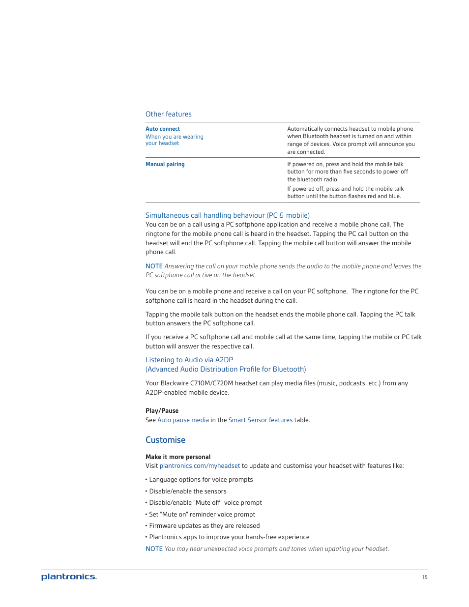 Customise | Plantronics Blackwire C720M User Manual | Page 15 / 23