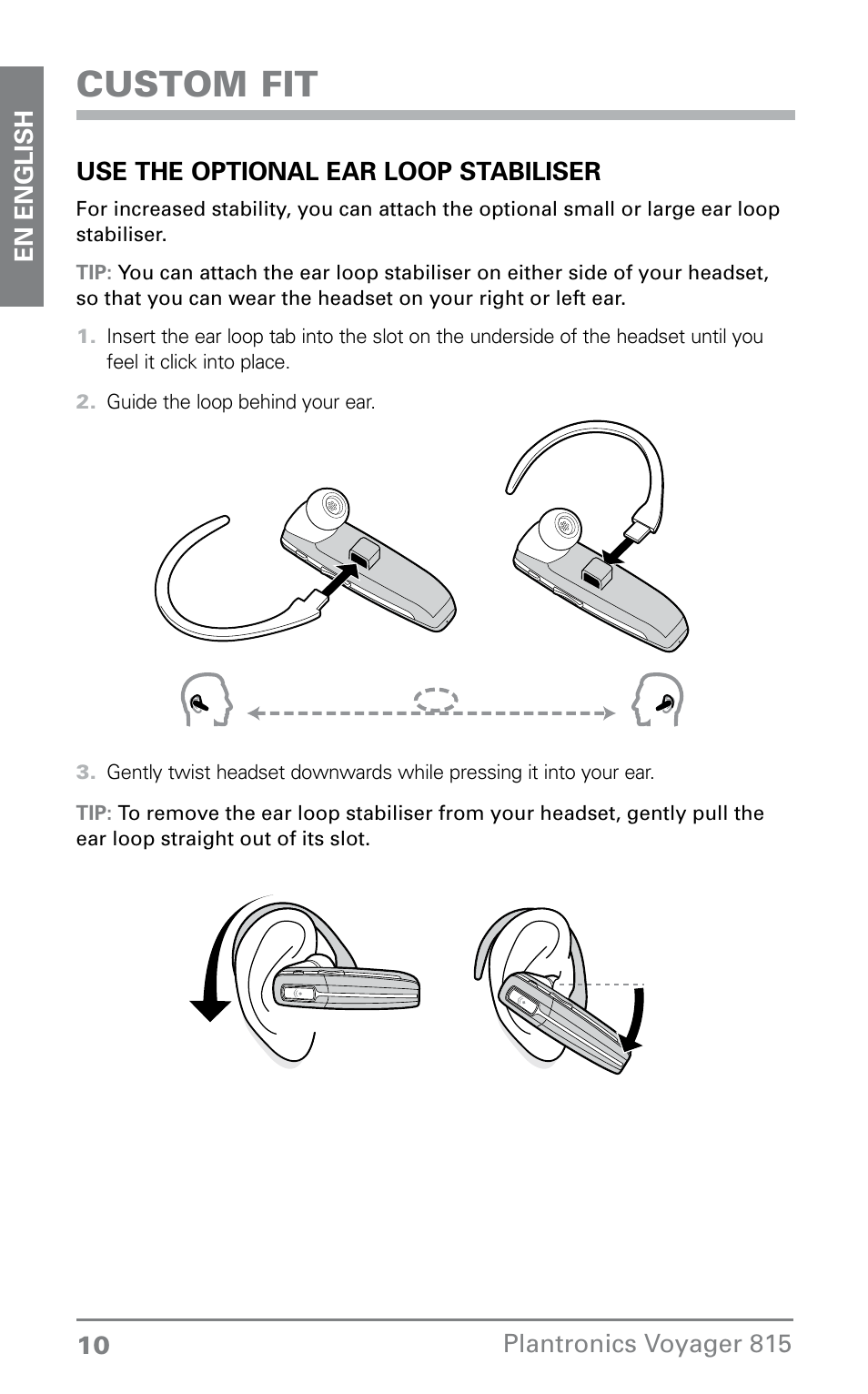 Custom fit | Plantronics Voyager 815 User Manual | Page 10 / 19