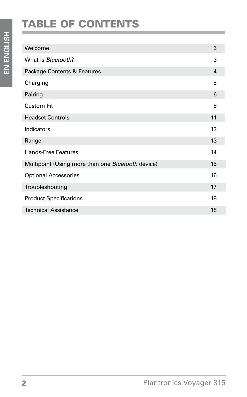 Plantronics Voyager 815 User Manual | Page 2 / 19