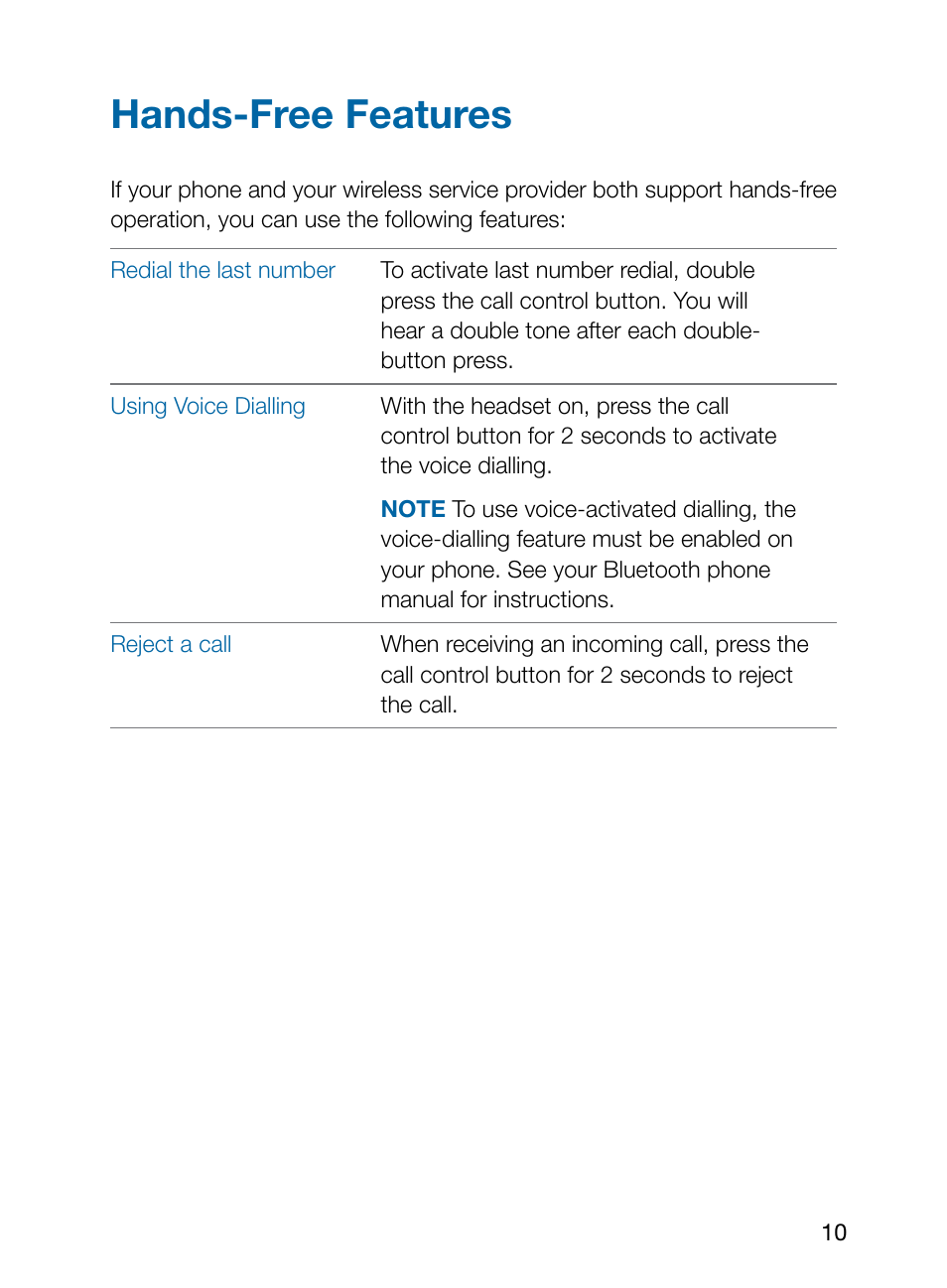 Hands-free features | Plantronics Explorer 210 User Manual | Page 14 / 18