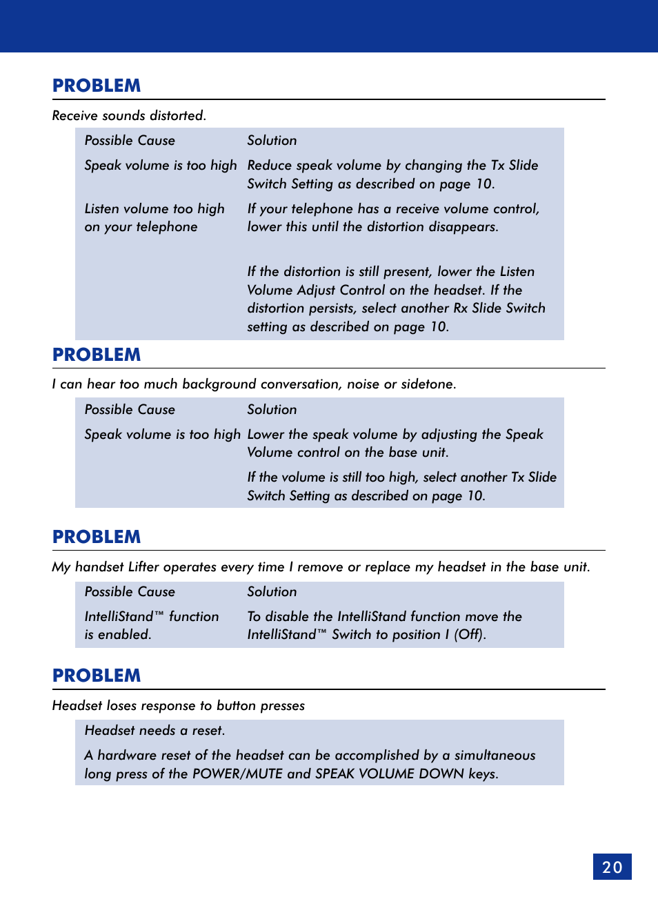 Problem | Plantronics Voyager 510 Bluetooth Headset User Manual | Page 21 / 22