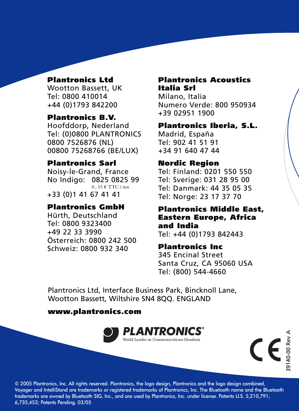 Plantronics Voyager 510 Bluetooth Headset User Manual | Page 22 / 22