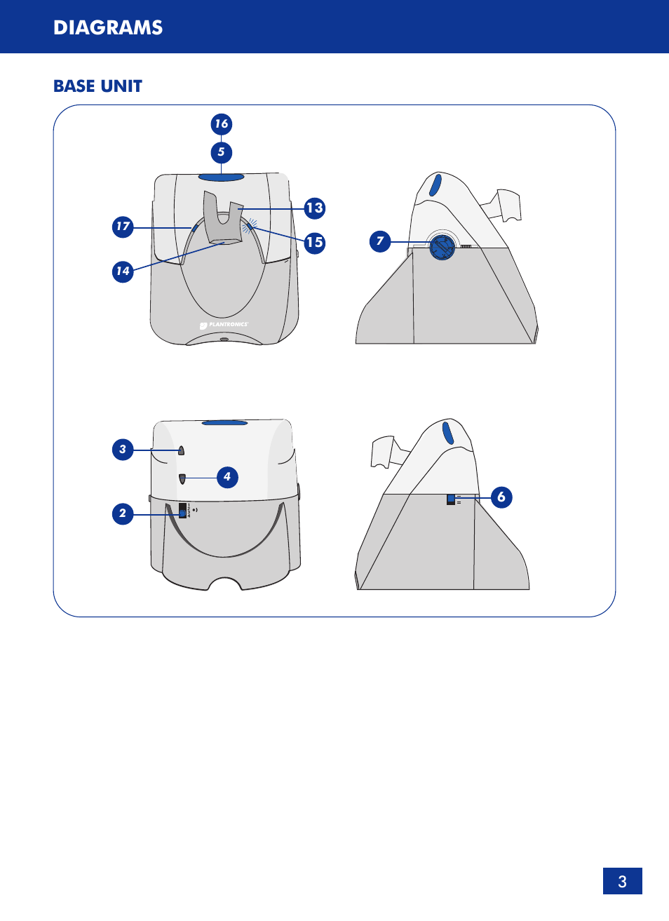 Diagrams, Base unit | Plantronics Voyager 510 Bluetooth Headset User Manual | Page 4 / 22
