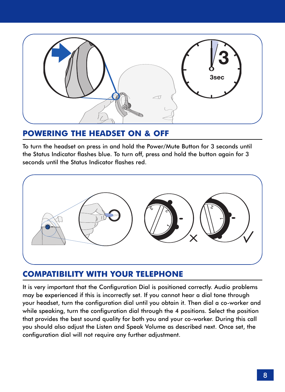 Powering the headset on & off, Compatibility with your telephone | Plantronics Voyager 510 Bluetooth Headset User Manual | Page 9 / 22
