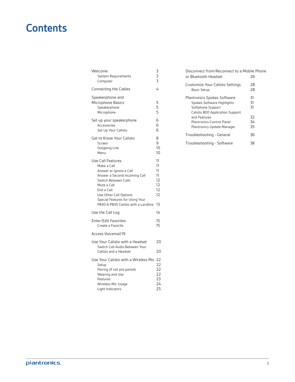 Plantronics Calisto 835 User Manual | Page 2 / 39