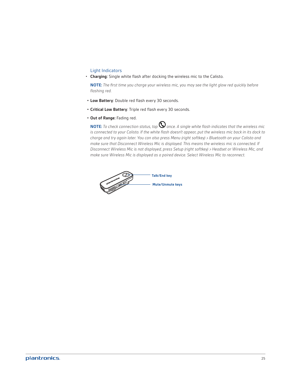 Light indicators | Plantronics Calisto 835 User Manual | Page 25 / 39