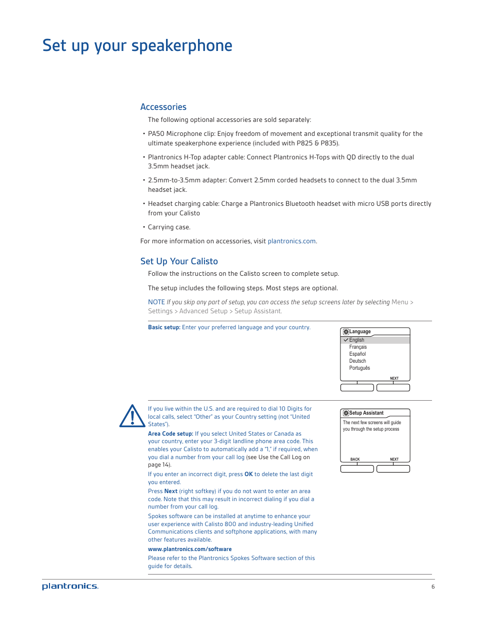 Set up your speakerphone, Accessories, Set up your calisto | Plantronics Calisto 835 User Manual | Page 6 / 39