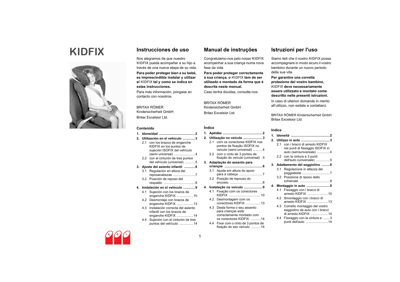 Kidfix, Instrucciones de uso, Istruzioni per l'uso | Manual de instruções | Britax KIDFIX User Manual | Page 29 / 83