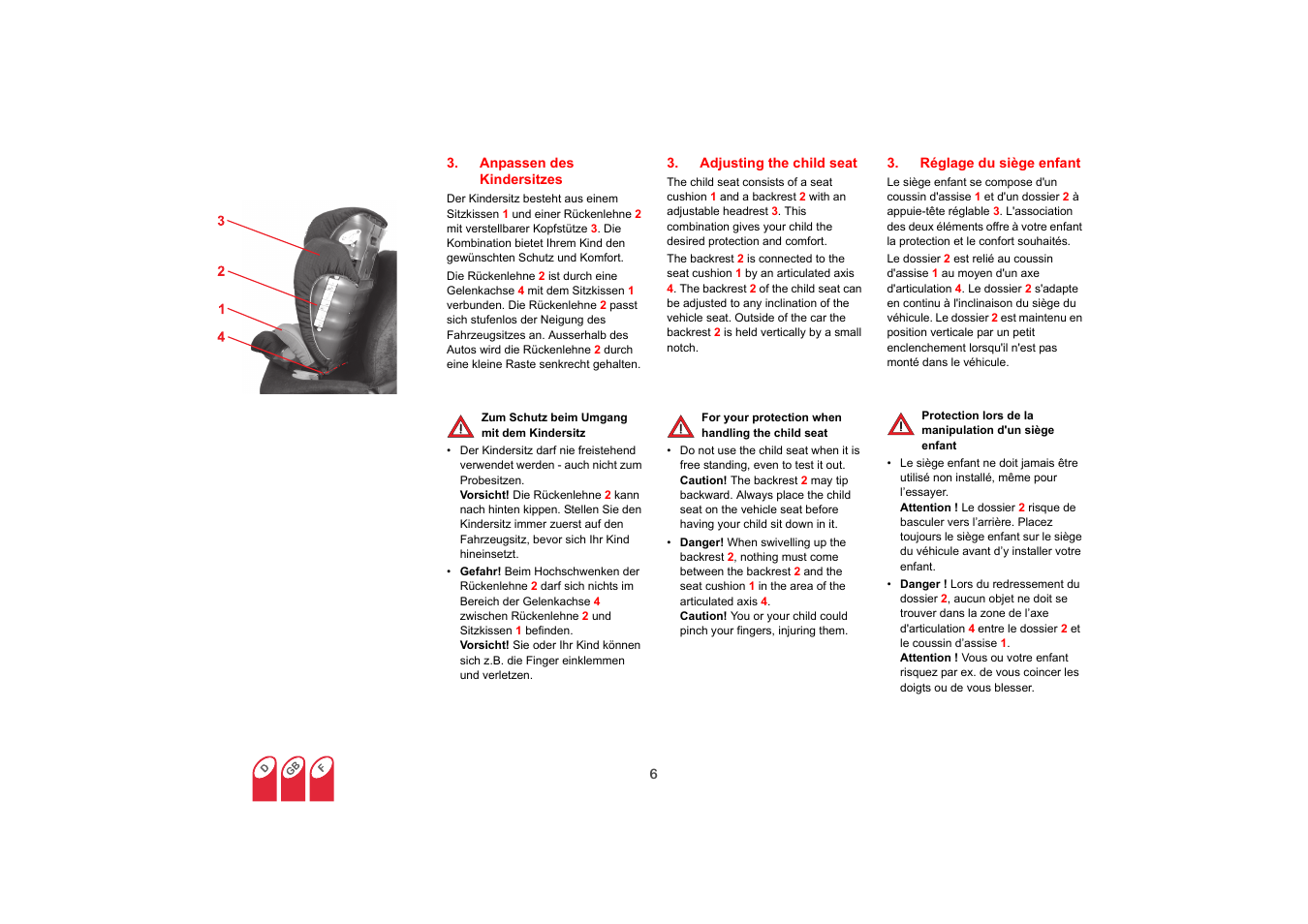 Anpassen des kindersitzes, Adjusting the child seat, Réglage du siège enfant | Britax KIDFIX User Manual | Page 7 / 83