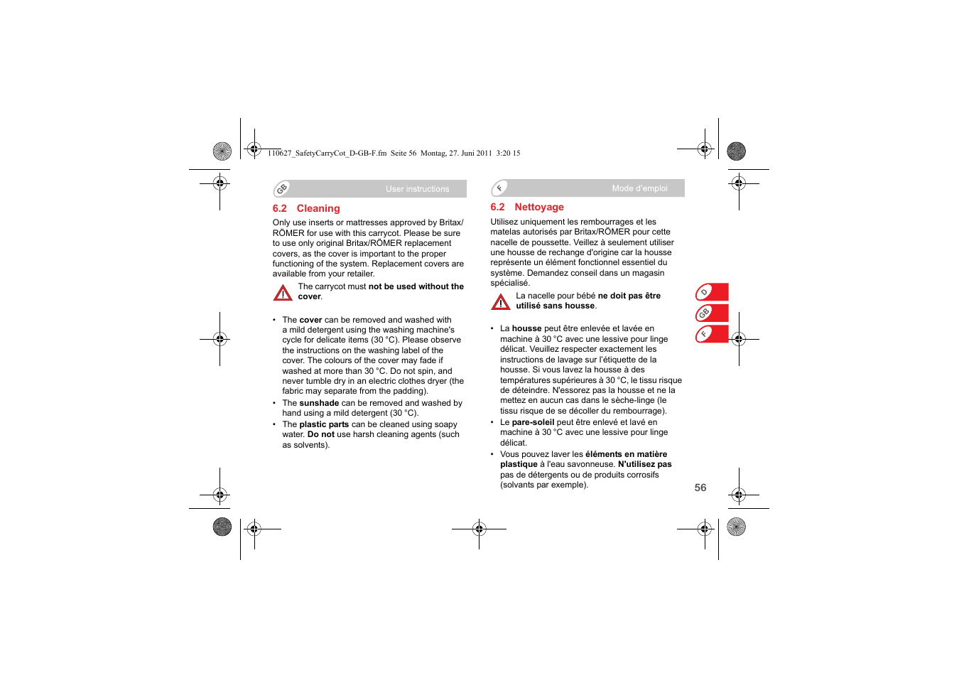 Britax BABY-SAFE SLEEPER User Manual | Page 58 / 233
