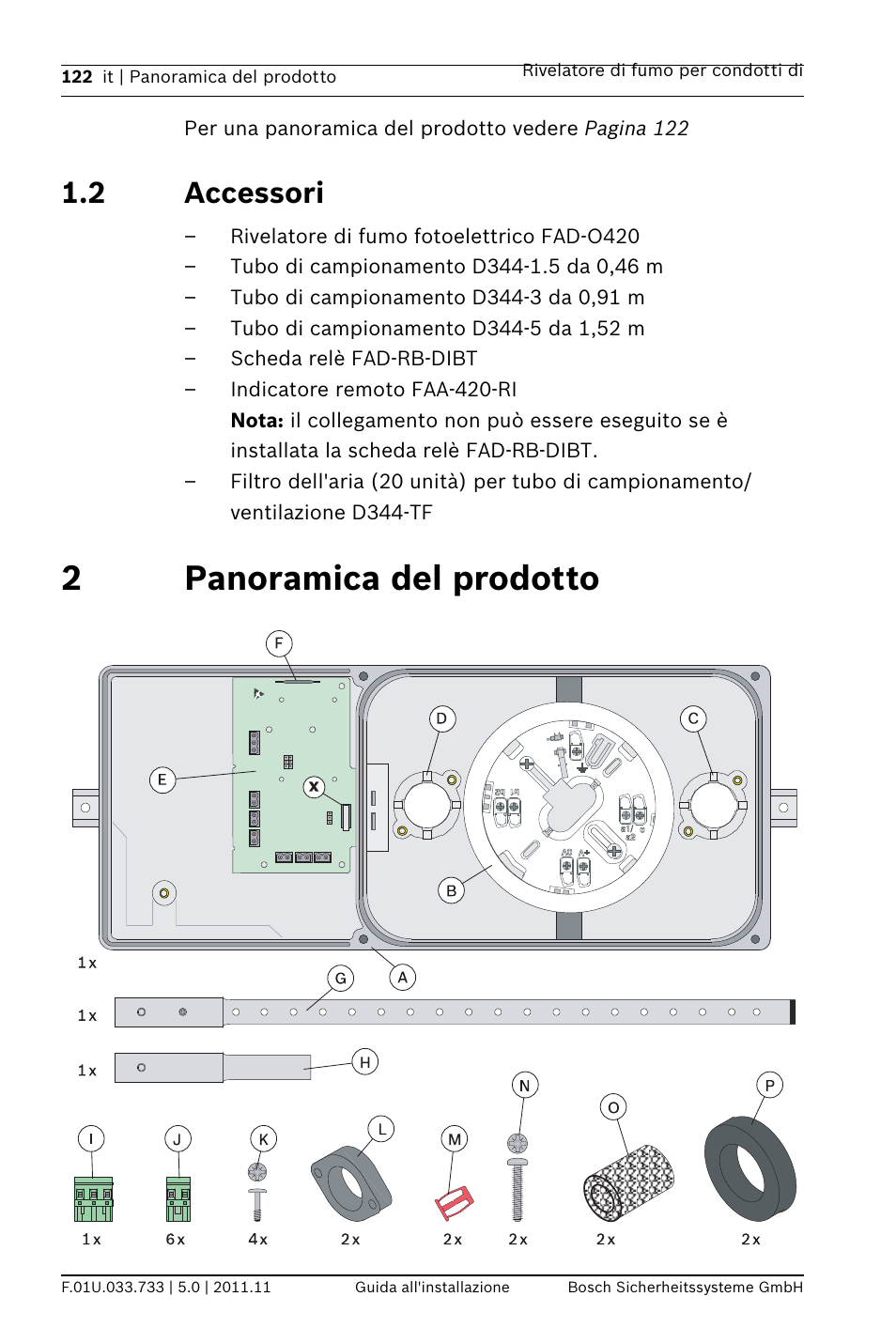 2 accessori, 2 panoramica del prodotto, Essori | 2panoramica del prodotto | Bosch FAD-420-HS-EN Duct Smoke Detector User Manual | Page 122 / 224