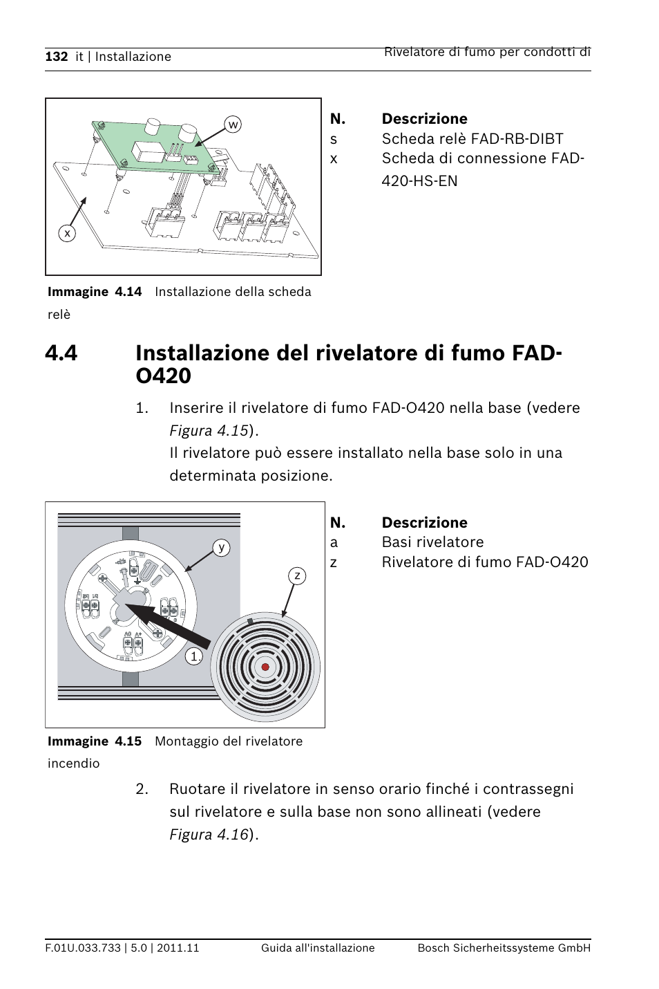 4 installazione del rivelatore di fumo fad- o420 | Bosch FAD-420-HS-EN Duct Smoke Detector User Manual | Page 132 / 224